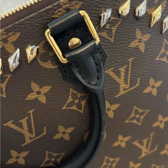 Louis Vuitton Studded Alma PM Brown and Black Monogram Satchel As Is - Picture 7 of 8